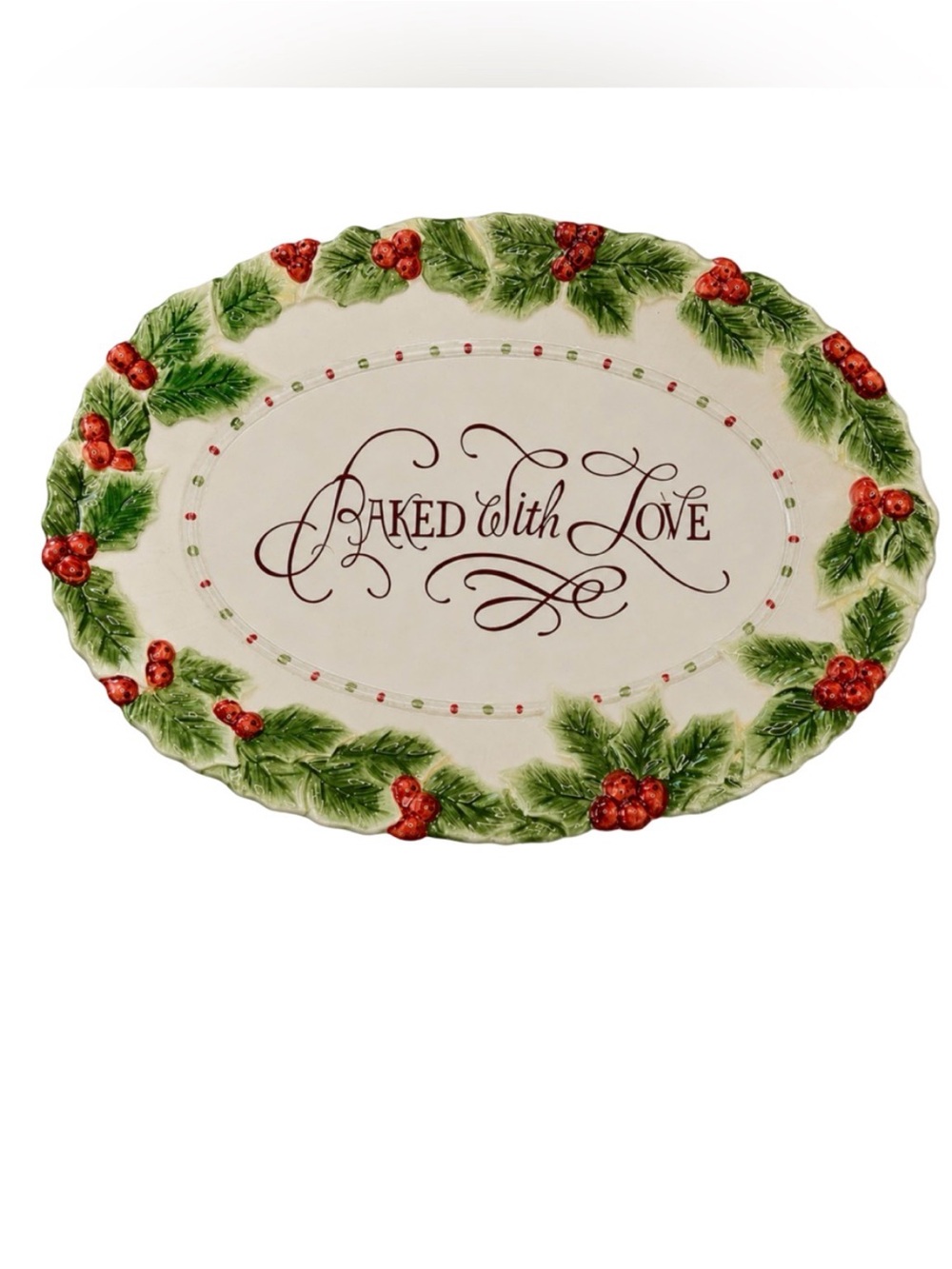 Fitz & Floyd Baked W Love Christmas Cookie Platter Holly Berry 13.5" 2011 NEW